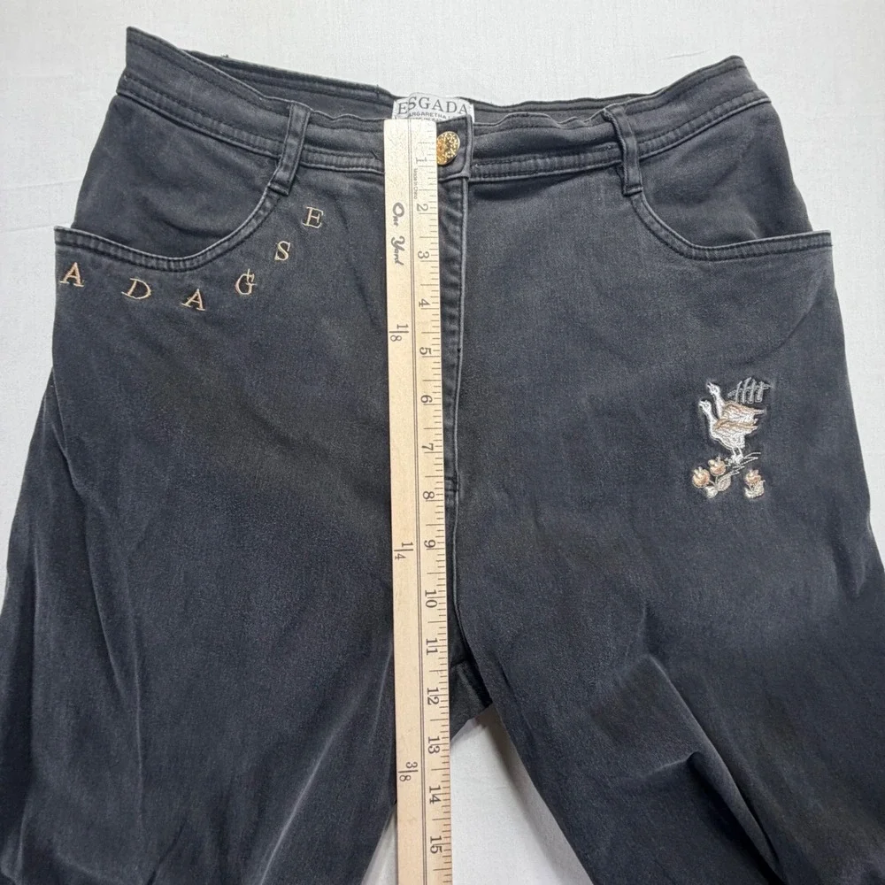 ESGADA Black Denim Jeans Embroidered Logo Duck Detail Women's EUR 40 US 4‎